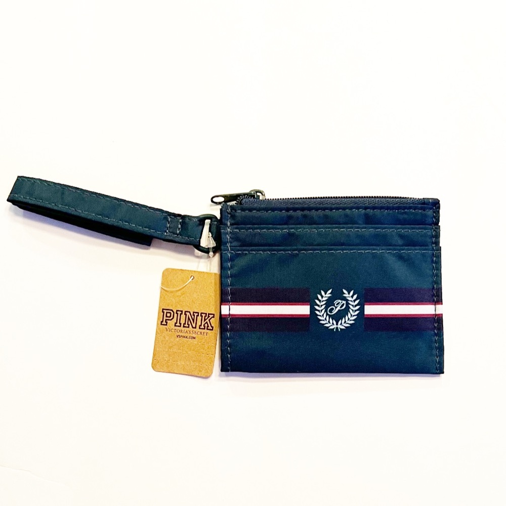 🖤💚Victoria’s Secret PINK Cardholder Zip Wristlet Strap Keychain / Black Ivy